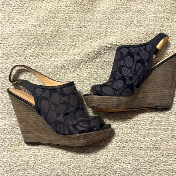 Coach Black Wedge Sandals with Peep-Toe - Picture 2 of 5
